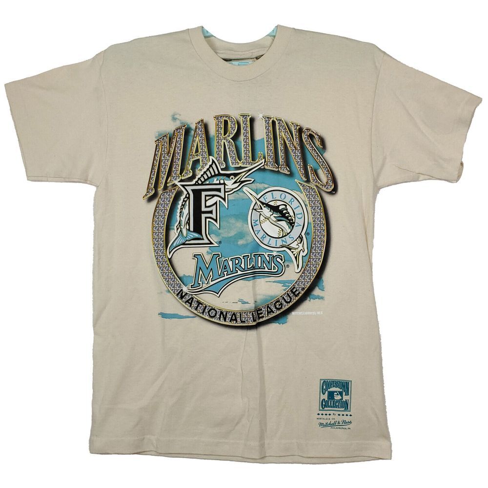 Florida Marlins Mitchell & Ness MLB Large Shirt‎ Diamond Cut Logo Cream NWT
